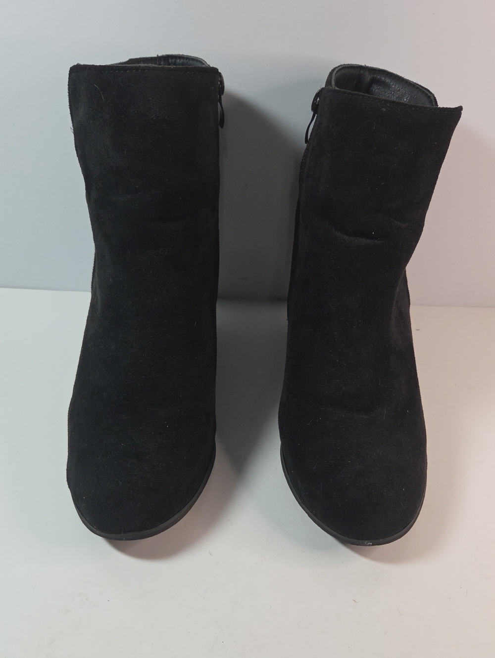 Black Suede Ankle Boots - Women's Stylish Zip Booties